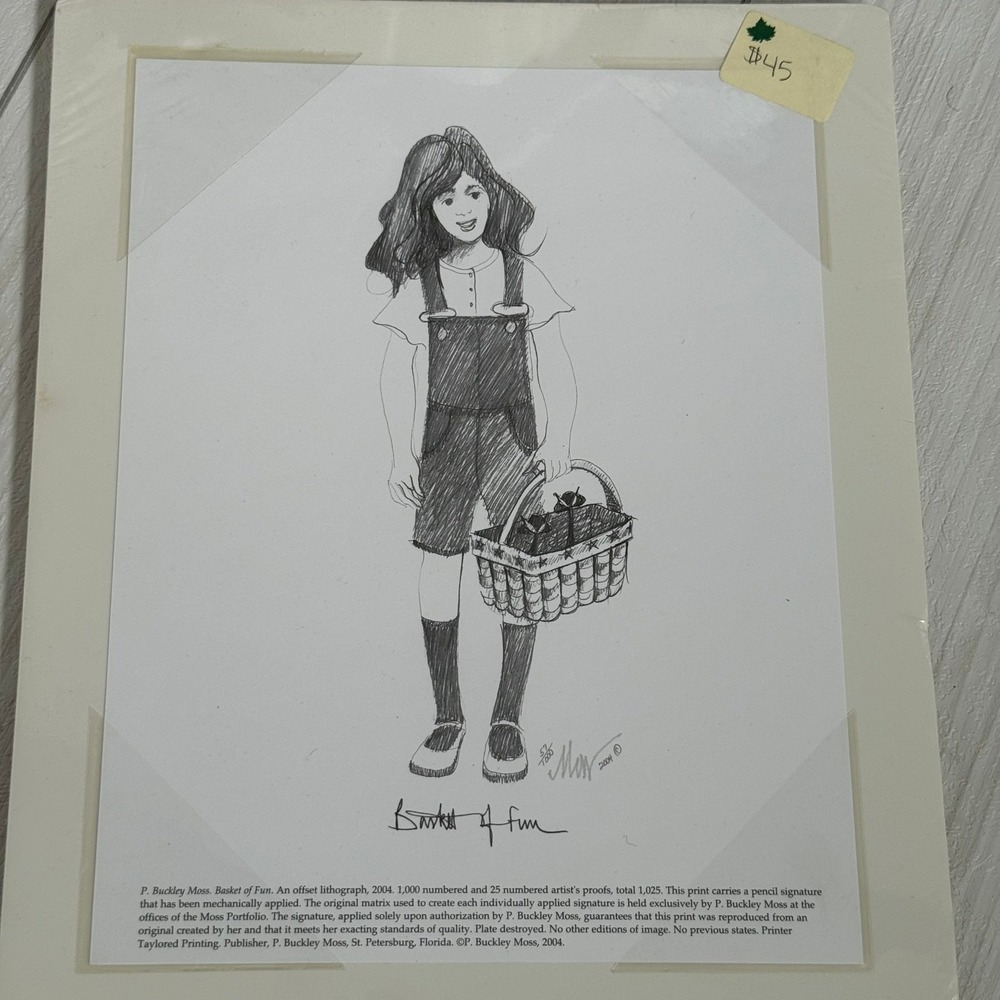 P Buckley Moss Offset Lithograph Basket of Fun Signed Numbered‎ 57/1000 2004 Art